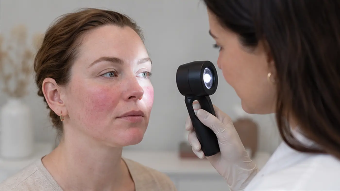 Imagem clínica ilustrativa: Rosácea: por que costuma ser confundida com acne